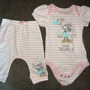 Disney Pink and White Striped Bodysuit Set